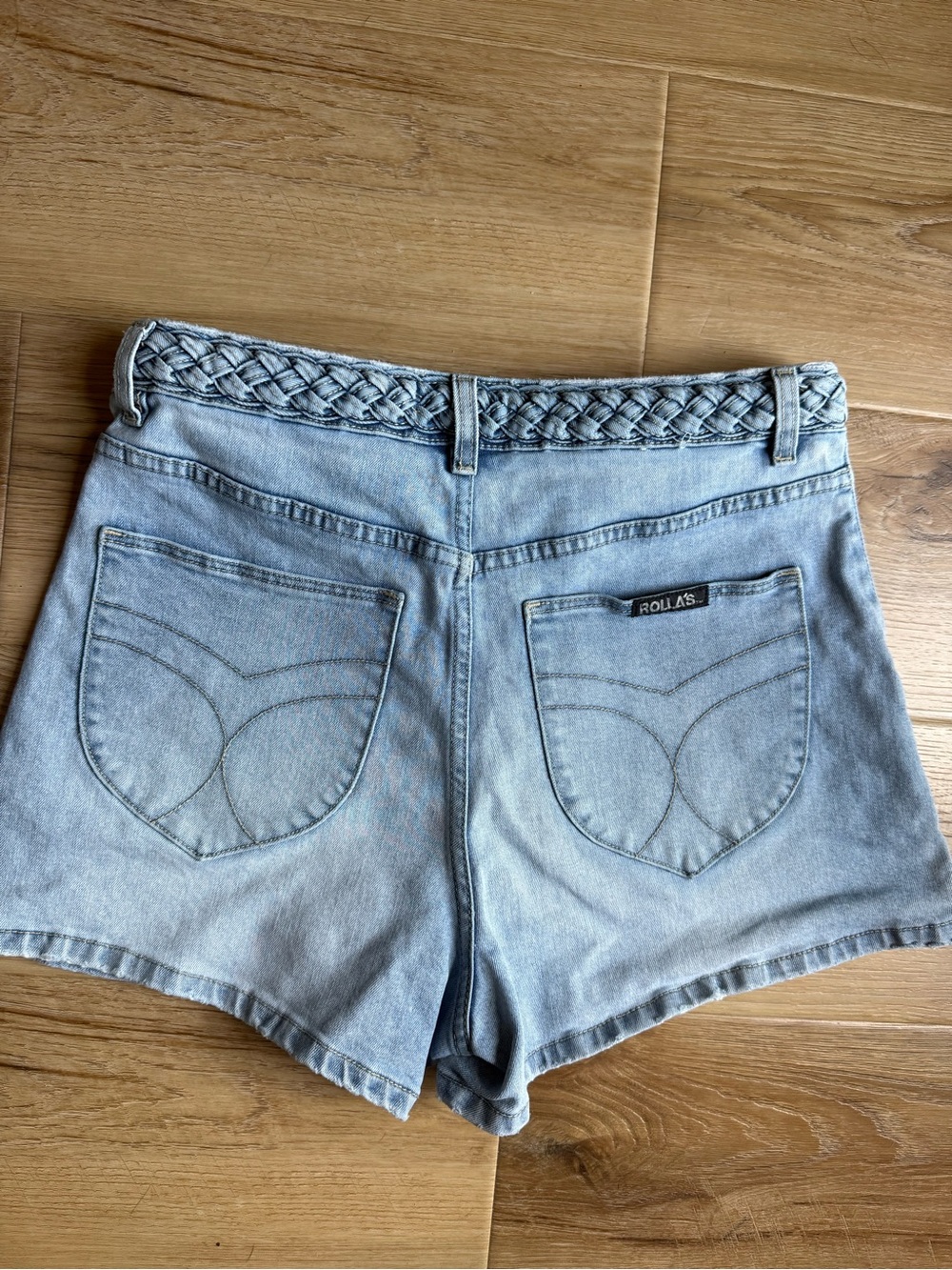 ROLLA'S Mirage High Waisted Light Blue Denim High-Rise Braided Waist Shorts